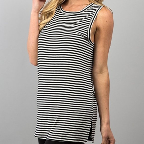 Popular Basics Women's Striped Tank Top Tunic - Picture 1 of 4